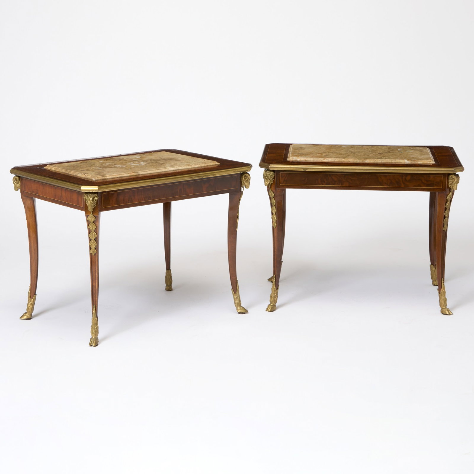 Pair of French Marble Inset Inlaid Side Tables with Marble Insert (1 of 5)