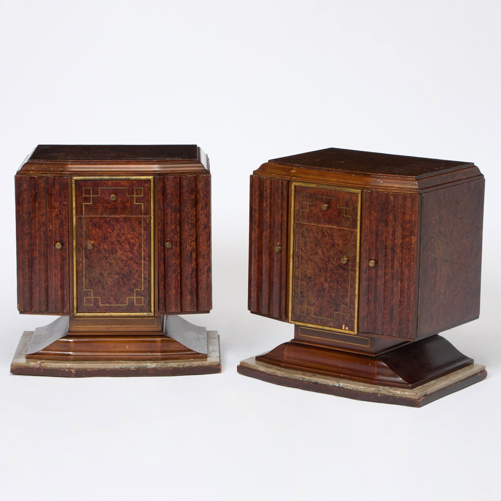 Pair of Art Deco Walnut and Marble Side Cabinets (1 of 6)