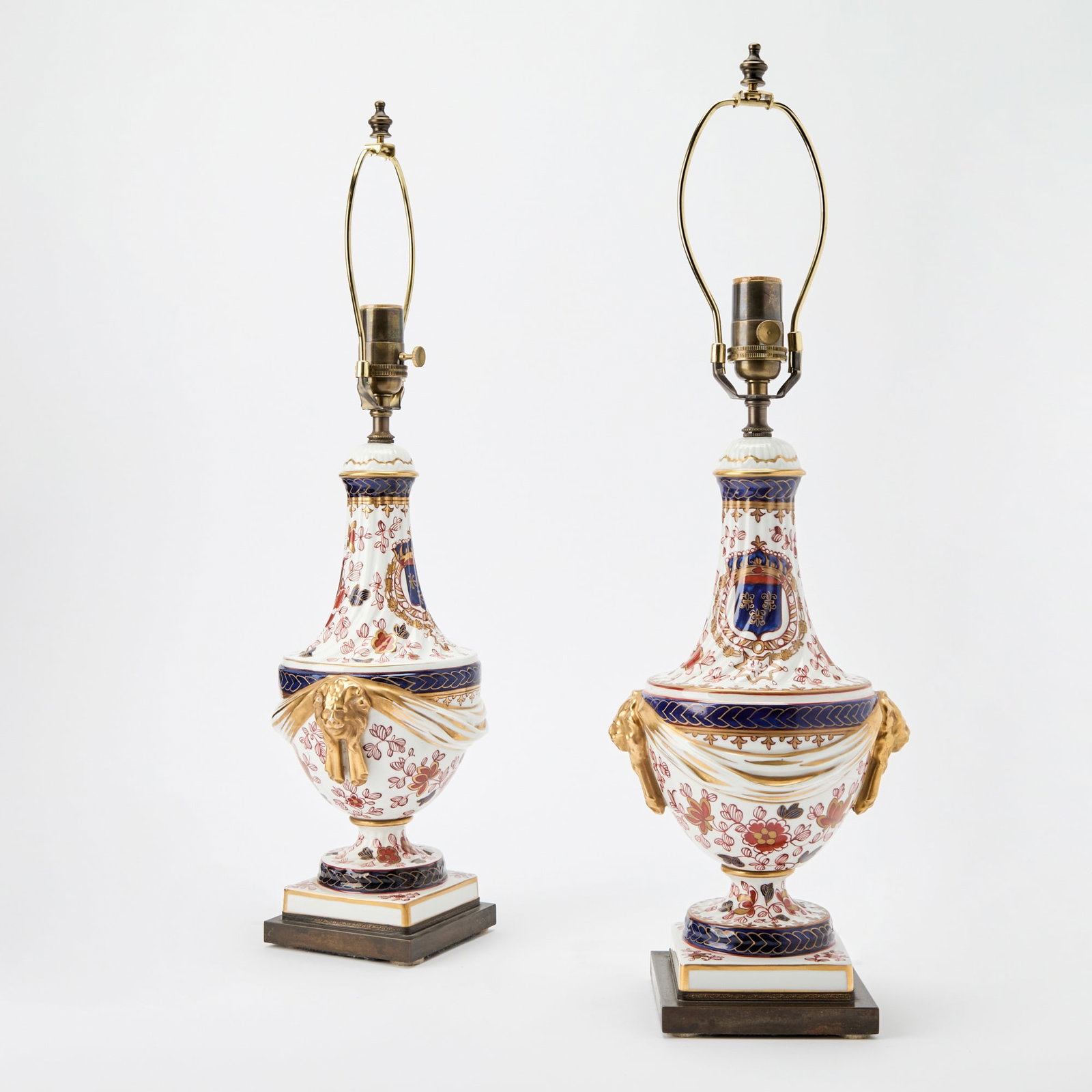 Pair of French Chinese Export Style Porcelain Table Lamps: Late 20th century Height 15 inches.