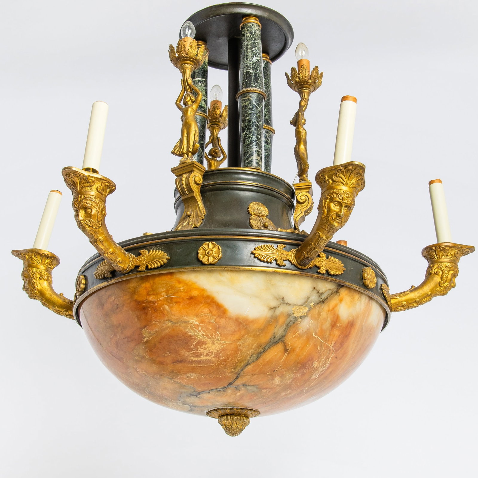 Empire Style Gilt-Bronze Mounted Six-Light Alabaster Chandelier (1 of 5)