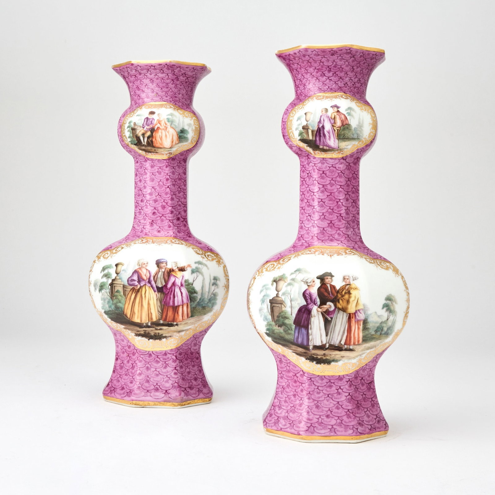 Pair of French Porcelain Double-Gourd Octagonal Vases: 19th Century Height 13 3/4 inches.