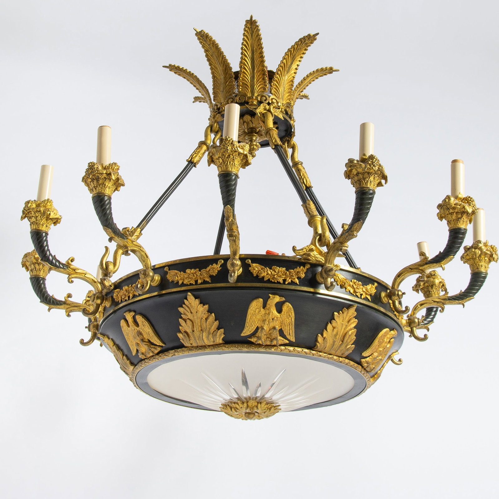 Empire Style Gilt-Bronze Mounted Cut-Glass and T?le Twelve-Light Chandelier (1 of 4)