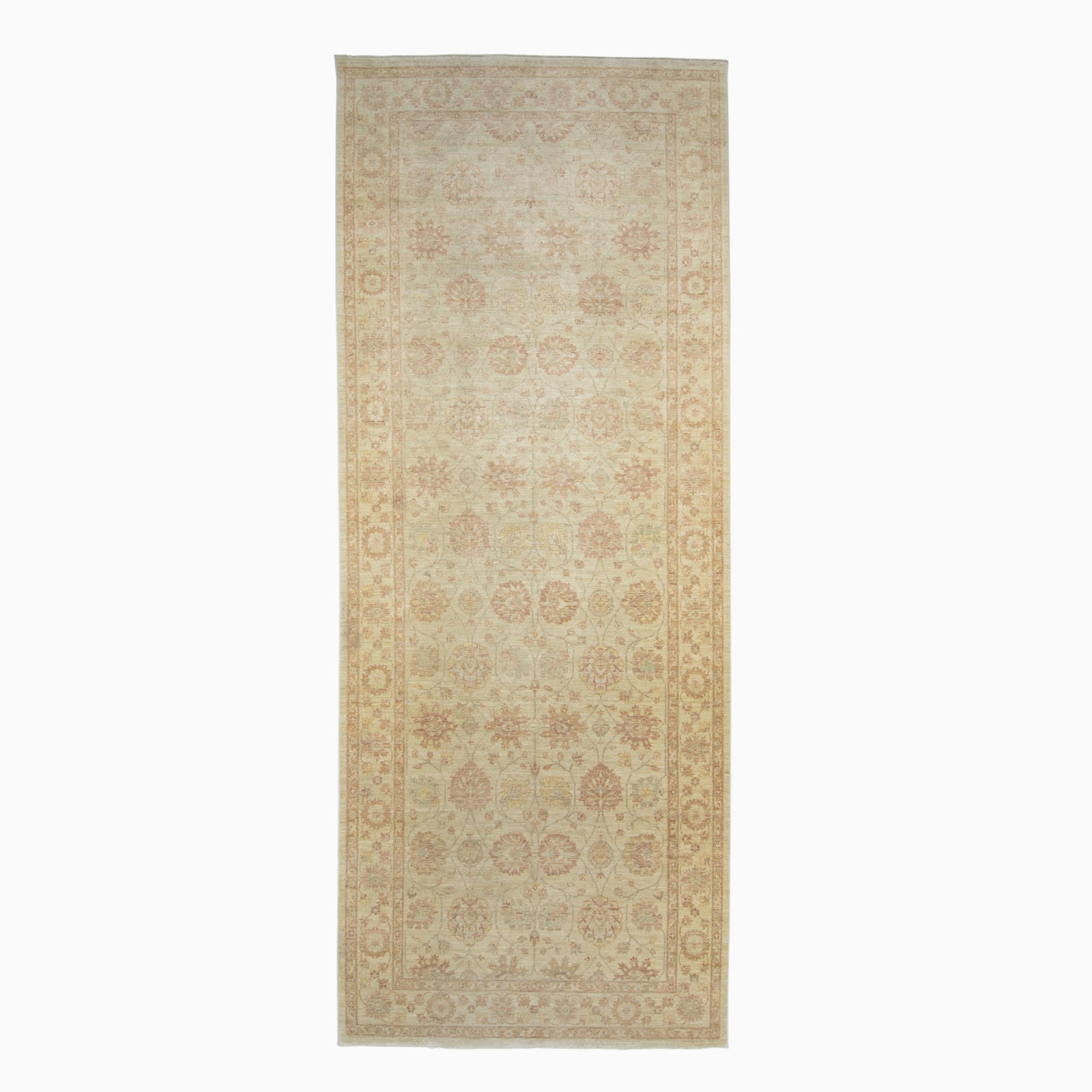 Peshawar Gallery Carpet: Pakistan, Contemporary The overall pattern of large-scale floral vinery on the buff field is within a palmette and vine border. (15' 5" x 6' 2")
