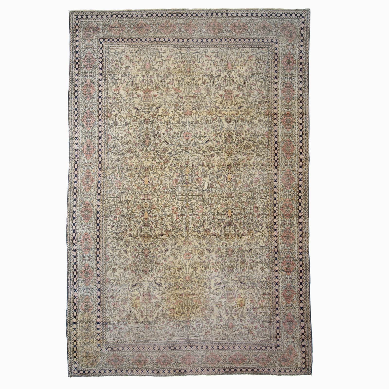 Sarouk Fereghan Carpet: North Persia, First 1/4 20th century The overall pattern of floral vinery on the ivory field is within a rosette border. (13' 10" x 9' 5")