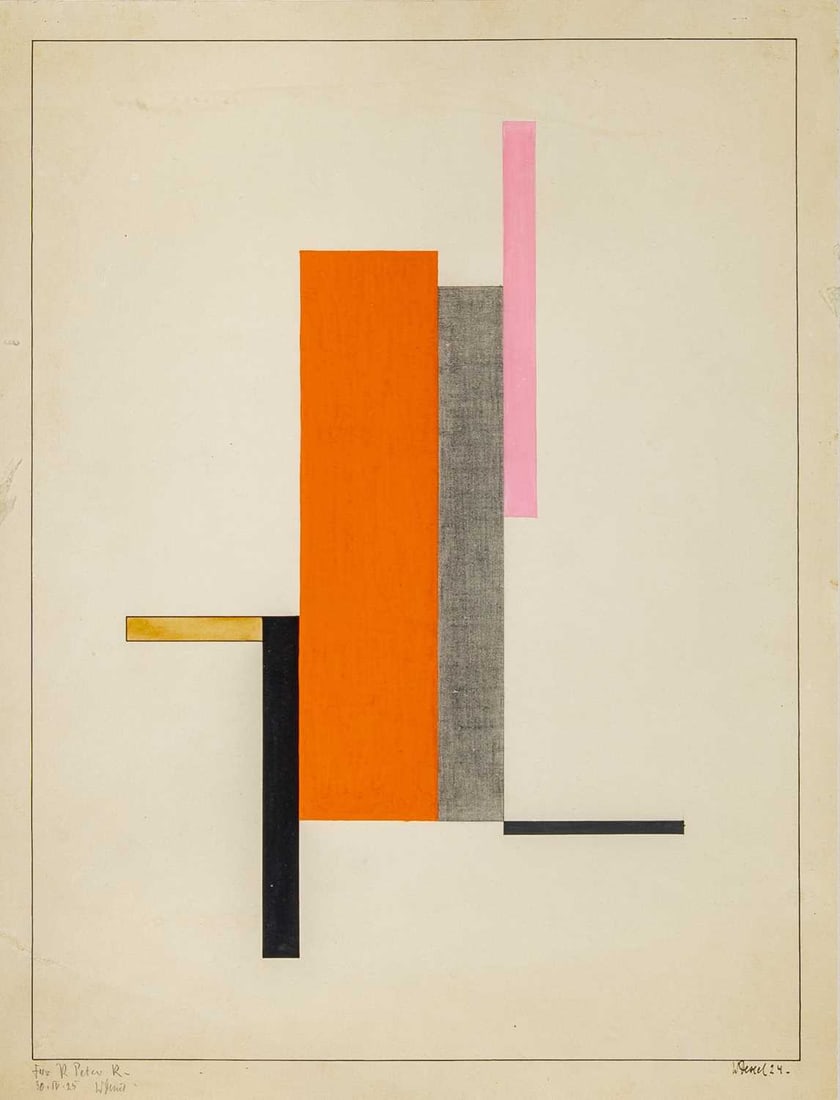 Walter Dexel: German, 1890-1973 Komposition, 1924 Signed and dated WDexel 24 (lr); inscribed Walter Dexel / FZ 1924 Va on the reverse Gouache, ink and pencil on paper 17 x 13 inches (43.2 x 33 cm) Provenance: