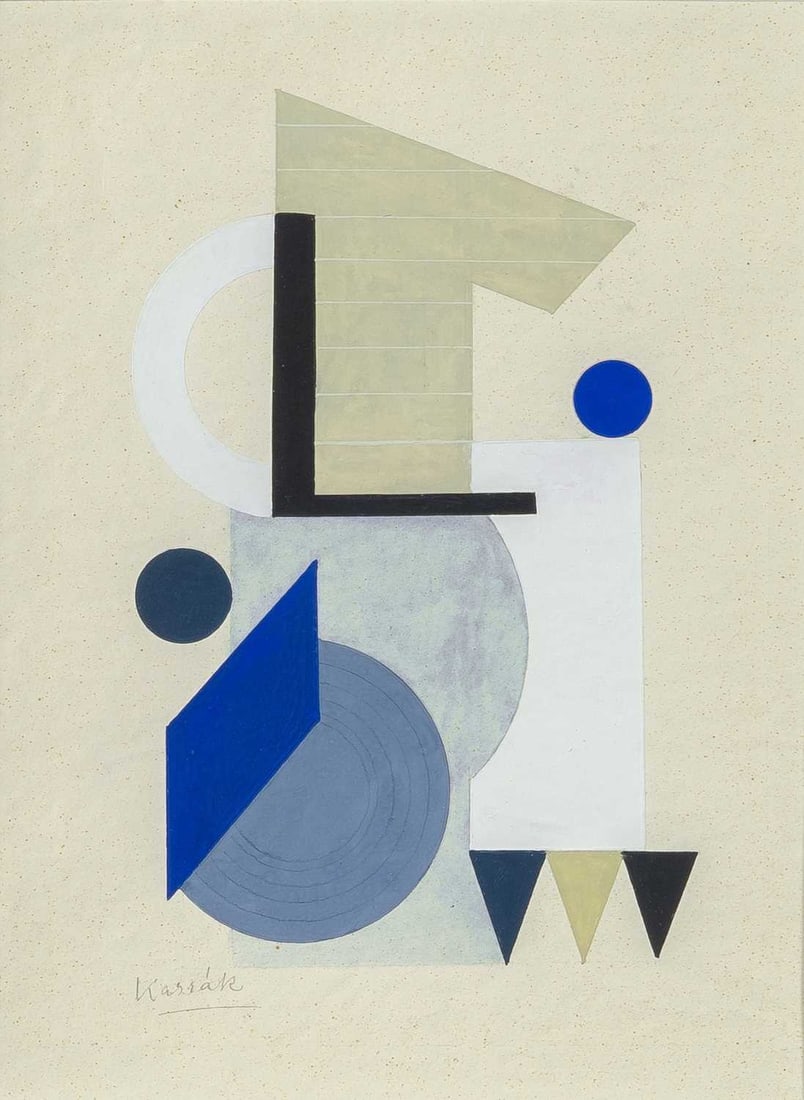 Lajos Kassak: Hungarian, 1887-1967 Untitled (Composition) Signed Kassák (lr) Gouache on paper 12 1/2 x 9 3/4 inches (31.8 x 24.8 cm) Provenance: Private collection, Paris Private collection, Antwerp Galerie
