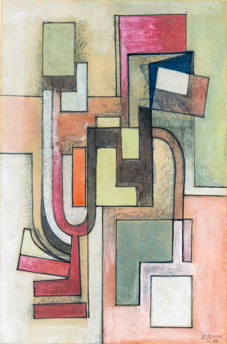 Jean Xceron: Greek/American, 1890-1967 Untitled (Abstraction), 1938 Signed and dated Xceron 38 (lr) Pastel and pencil on paper 9 x 6 inches (22.9 x 15.2 cm) Unframed