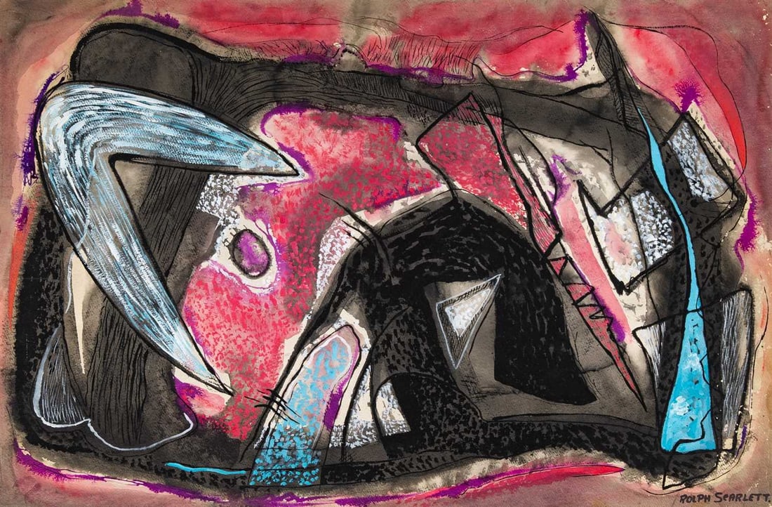 Rolph Scarlett: American, 1889-1984 Untitled (Abstraction), circa 1940 Signed ROLPH SCARLETT. (lr) Gouache on paper 24 x 36 inches (61 x 91.4 cm) Provenance: Estate of Samuel Esses, East Hampton/New York Thence by