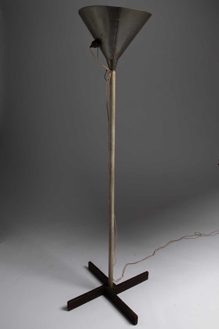 Alexander Calder: American, 1898-1976 Lamp, circa 1940 Sheet metal, wood, wire, paint, electric light bulb and wiring 71 1/2 x 25 1/4 x 25 inches (181.6 x 64.1 x 63.5 cm) Provenance: Gift of the artist to A. Sterling