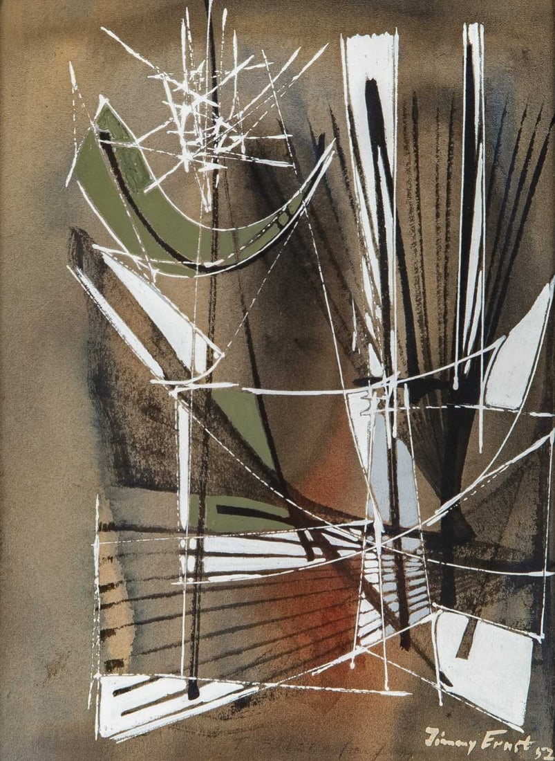 Jimmy Ernst: American, 1920-1984 Mineral 17, 1952 Signed and dated Jimmy Ernst 52 (lr) Gouache on paper 8 x 6 inches (20.3 x 15.3 cm) Provenance: Grace Borgenicht Gallery, New York (Framed 14 3/4 x 12 1/2 inches)