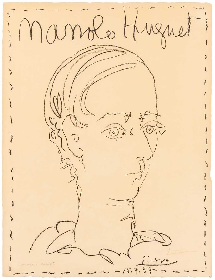 Pablo Picasso (1881-1973): MANOLO HUGUET, AFFICHE POUR LE MUSÉE DE CÉRET (MOURLOT 301; BLOCH 1278) Lithograph, 1957, on Arches paper, signed in red crayon and inscribed Epreuve d'artiste in pencil, printed by