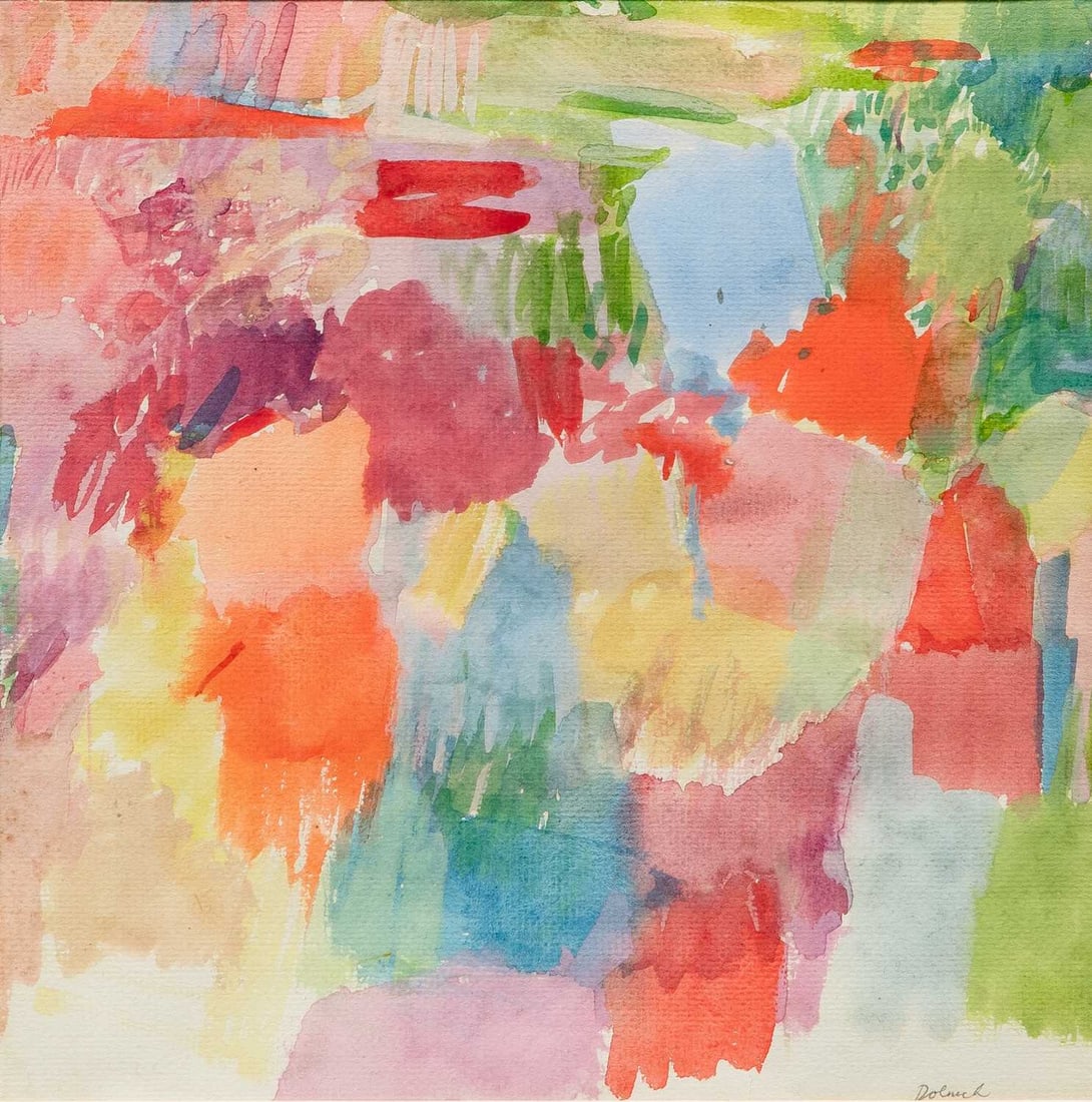 Judy Dolnick: American, b. 1934 Untitled (Abstraction) Signed Dolnick (lr) Watercolor on paper Sight 10 3/4 x 10 3/4 inches (27.3 x 27.3 cm) Provenance: Philip Douglas Fine Art, Hudson, New York (Framed 15 3/4 x