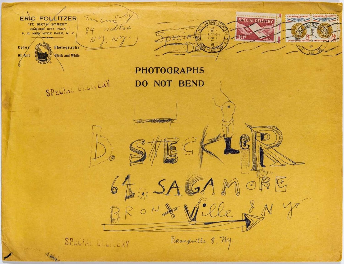 Jean Tinguely: Swiss, 1925-1991 Envelope with Letter to Madame Steckler, 1962 Signed Tinguely on the envelope; signed and dated Jean Tinguely 13 Nov. 62 on the letter Ink on manila envelope 13 x 10 inches (33 x
