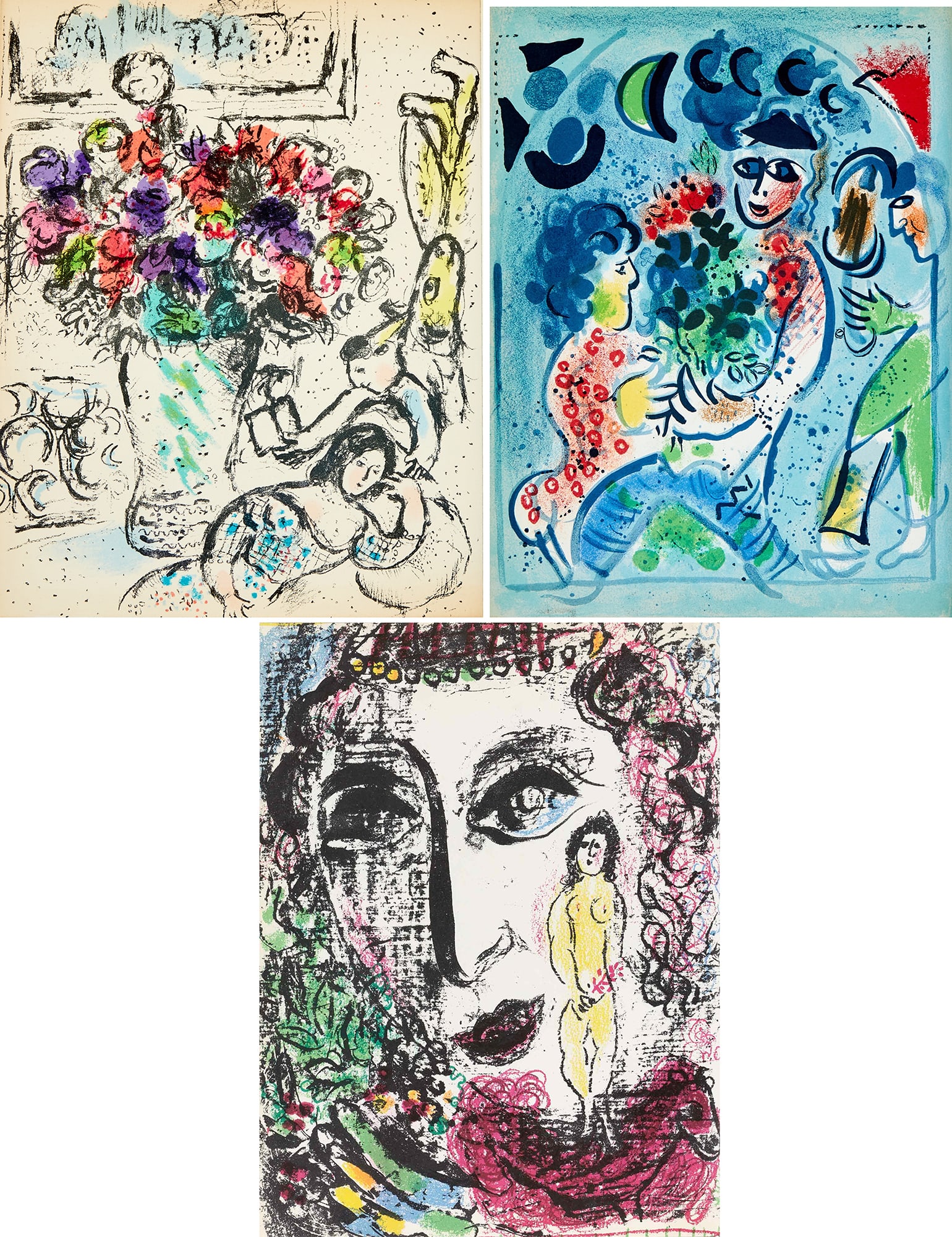 Marc Chagall (1887-1985): CHAGALL LITHOGRAPHE II-VI (MOURLOT 391-402, 577-78, 729-30; CRAMER BOOKS 56, 77, 94) Five volumes of the catalogue raisonné, with 16 lithographs, 1960-1986, on wove paper, with complete text in