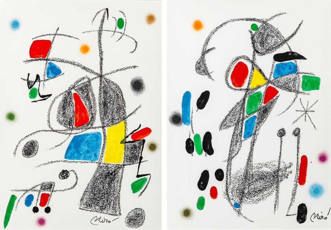 Joan Miró (1893-1983): MARAVILLAS CON VARIACIONES ACROSTICAS EN EL JARDÍN DE MIRÓ (MOURLOT 1070, 1071; SEE CRAMER BOOKS 211) Two color lithographs, 1975, plates 18 and 19, respectively, from the same-titled