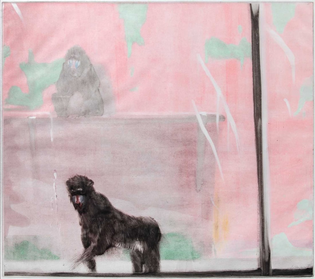 Michael Mazur (1935-2009): CAGE AT SONEHAM #35 Color monotype, 1977, on wove paper, signed and dated in pencil, with full(?) margins, framed. Plate 31 7/8 x 35 7/8 inches; 80.9 x 91.1 cm Sheet 34 3/8 x 39 3/8 inches; 87.3 x 100