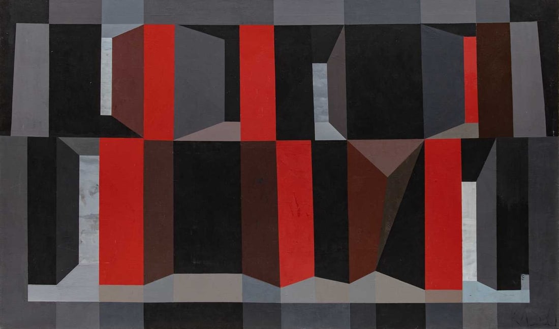 William Oscar (Willie) Kasso: American, 1915-2002 Untitled (Abstraction) Signed KASSO (lr) Oil on canvas 36 x 60 1/4 inches (91.4 x 153 cm) (Framed 37 5/8 x 61 3/4 inches)