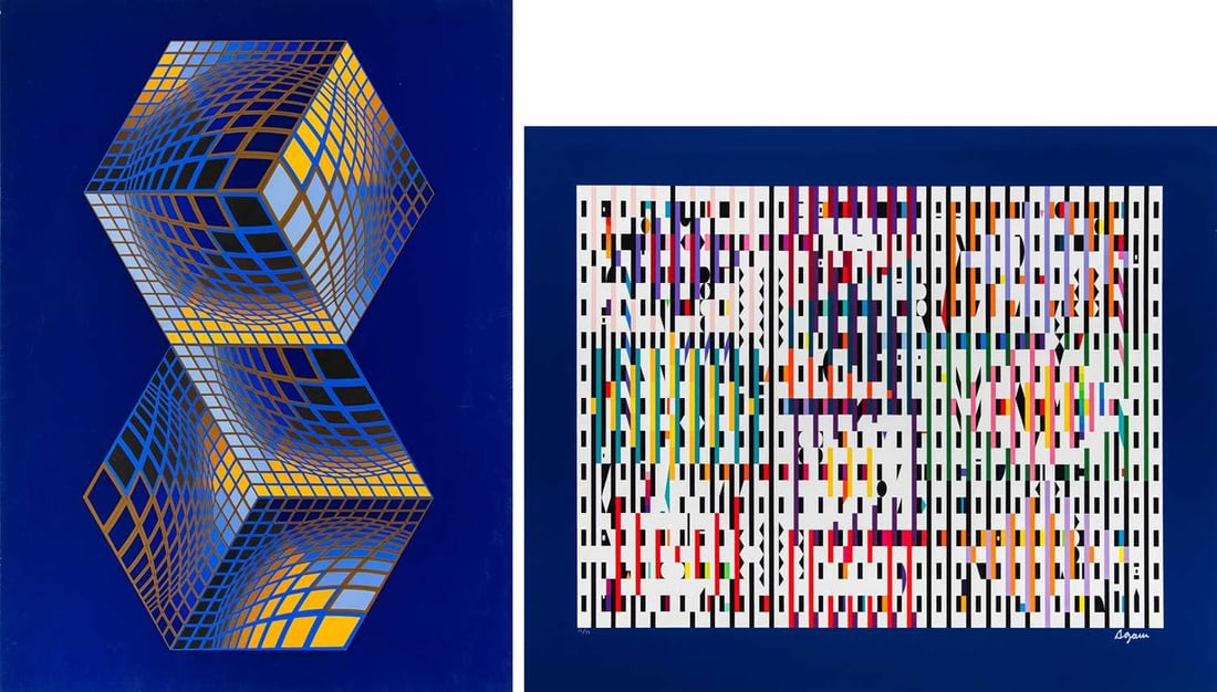 Victor Vasarely (1906-1997): TERIES Color screenprint, 1977, on wove paper, signed and numbered 29/125 in pencil, from XXieme Siecle, the full sheet, unframed; Together with a Yaacov Agam (b. 1928). PACE OF TIME, color