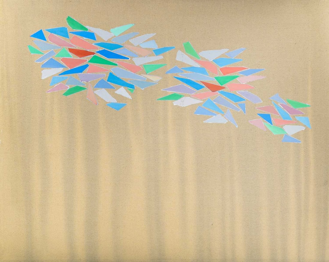Robert Goodnough: American, 1917-2010 Colors on Gray Yellow, 1976 Signed and dated Goodnough 1976 and inscribed as titled on the reverse Oil and acrylic on canvas 32 x 40 inches (81.3 x 101.6 cm) (Framed 33 1/2 x 41
