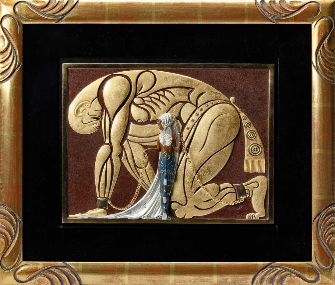 Erté (Romain de Tirtoff) (1892-1990): SAMSON AND DELILAH Bronze relief plaque, 1989, with stamped signature, copyright, date and numbered 110/375, cast by Joel Meisner, with his foundry mark, published by Chalk & Vermillon, New York
