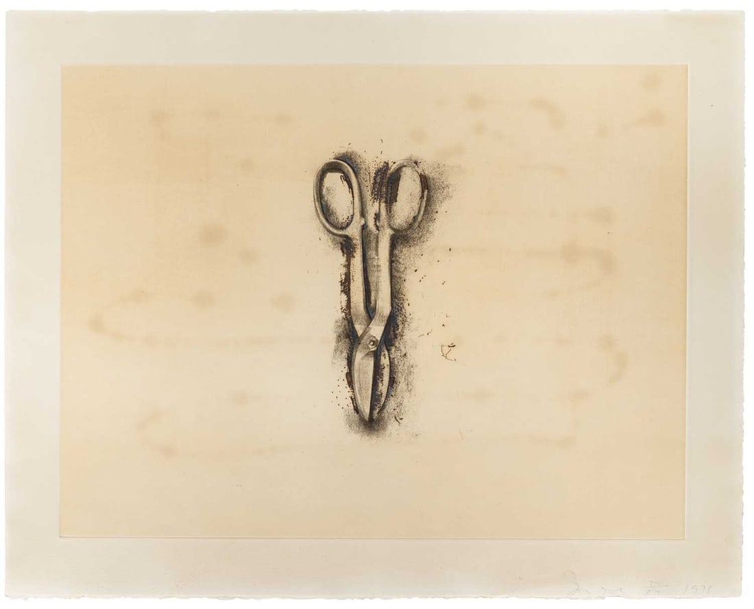 Jim Dine (b. 1935): TINSNIP (WILLIAMS COLLEGE 145) Color etching and lithograph, 1973, on Arches Cover paper, signed, dated and numbered 34/34 in pencil, published by Petersburg Press, New York, with full margins, framed