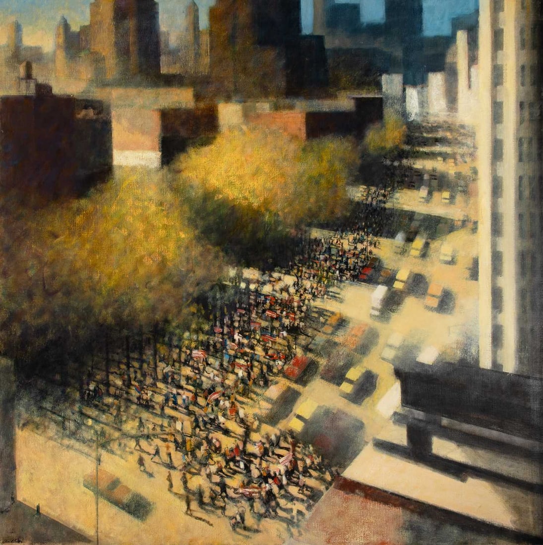 Bill Jacklin: British, b. 1943 6th Avenue I, 1986 Signed Jacklin 86 (ll) and signed, titled and dated on the verso Oil on canvas 60 1/4 x 60 1/4 inches (153 x 153 cm) Provenance: Marlborough Gallery, New York