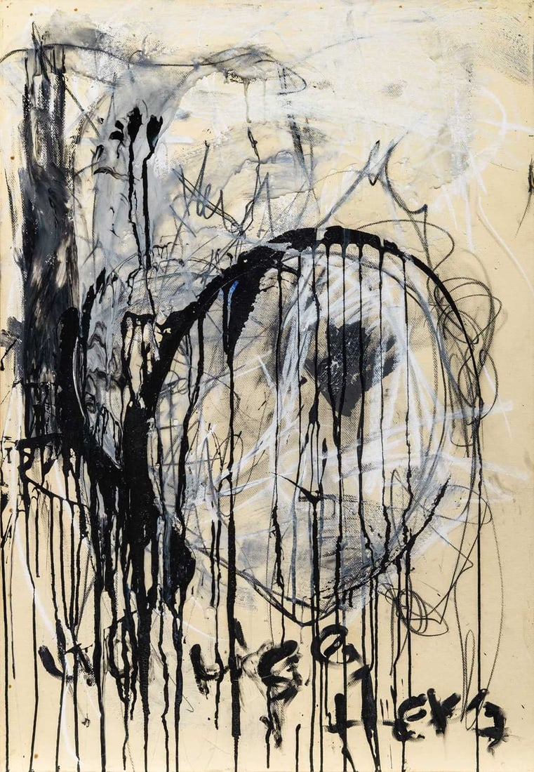 Otto Zitko: Austrian, b. 1959 Untitled, 1987 Signed and dated 87 on the reverse Mixed media with oil stick on paper laid to panel 39 1/4 x 27 3/8 inches (99.7 x 69.5 cm) Unframed Provenance: Galerie Peter