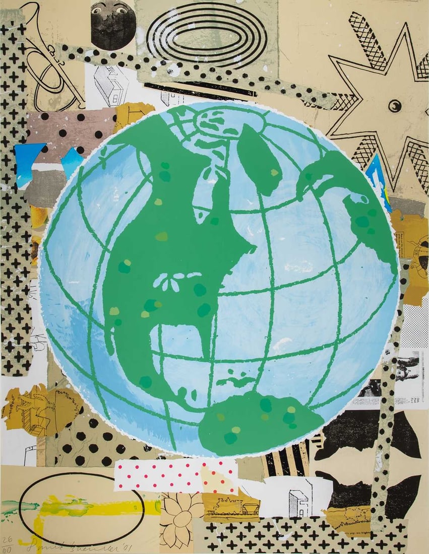 Donald Baechler (1956-2022): GLOBE Color screenprint, 2001, signed and numbered 26/60 in pencil, printed by Alexander Heinrici at Fine Art Printing Ltd., Brooklyn, published by Pace Editions, Inc., New York, the full sheet,