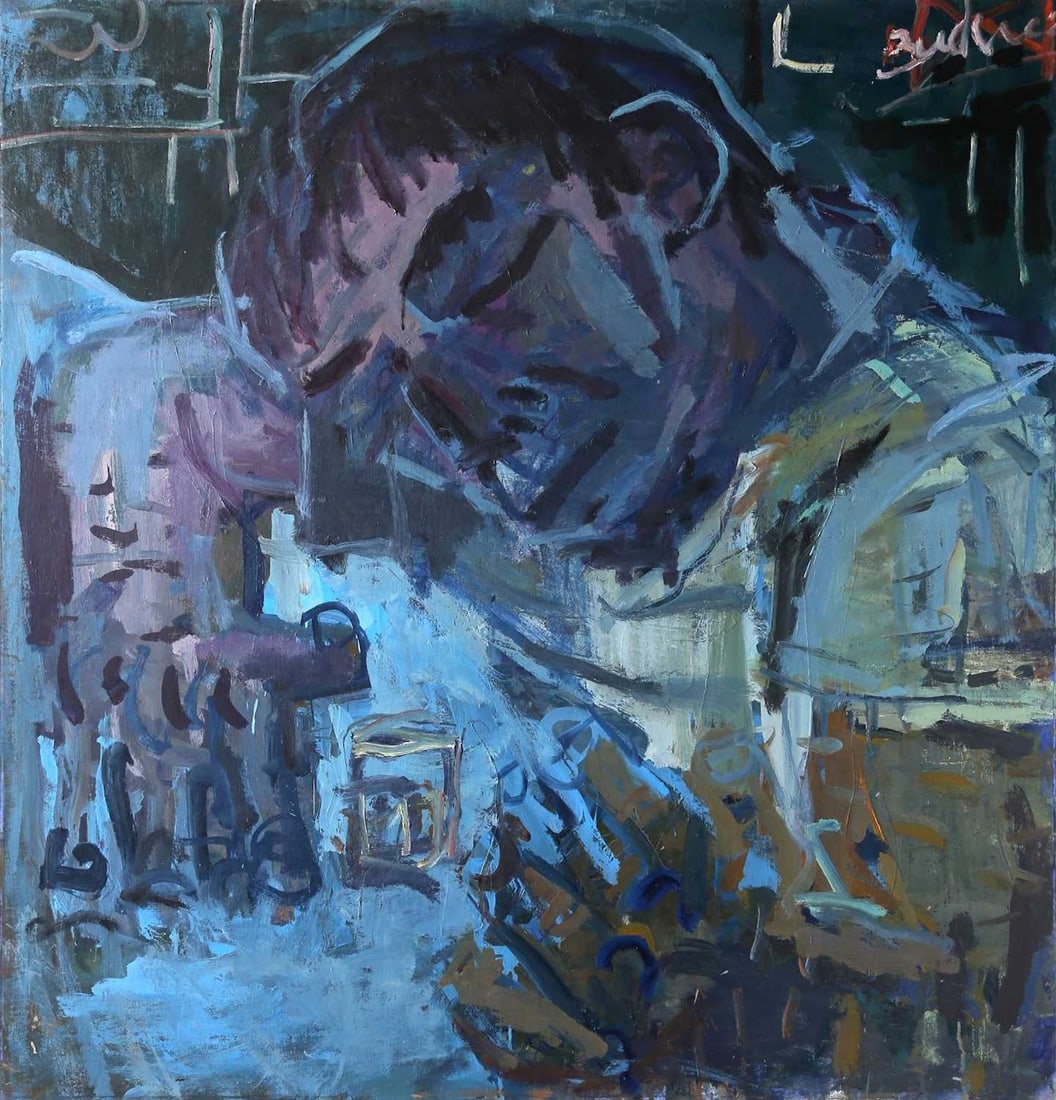 Todd Bienvenu: American, b. 1980 Whisky, 2013 Inscribed indistinctly (ur) Acrylic on canvas 50 x 48 inches (127 x 121.9 cm) Unframed Provenance: Acquired directly from the artist