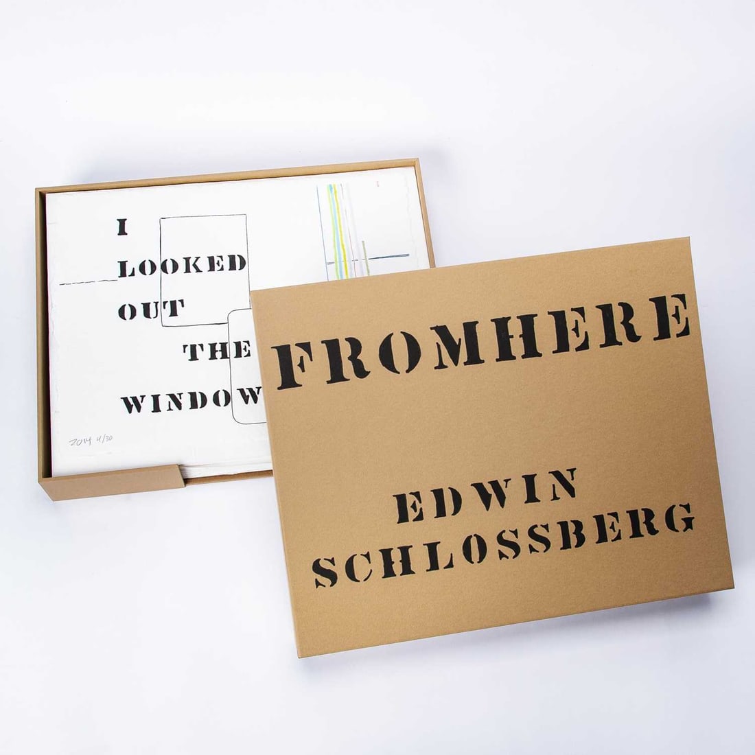 Edwin Schlossberg (b. 1945): FROM HERE Illustrated book with 44 digital prints and letterpress, 2014, signed, dated and numbered 4/30 in pencil, printed and published by United Limited Artists Editions (ULAE), Bay Shore, New