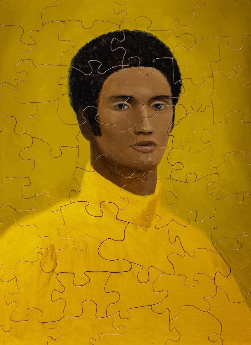 Tyler Hays: American, b. 1968 Untitled (Puzzle Portrait) Acrylic and milkpaint on panel 25 x 19 inches (63.5 x 48.3 cm) (Framed 26 x 20 inches)