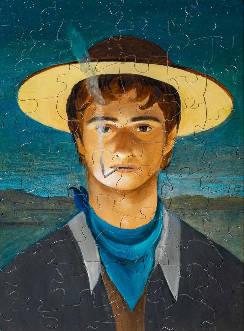 Tyler Hays: American, b. 1968 Untitled (Puzzle Portrait) Acrylic and milkpaint on panel 25 x 19 inches (63.5 x 48.3 cm) (Framed 26 x 20 inches)