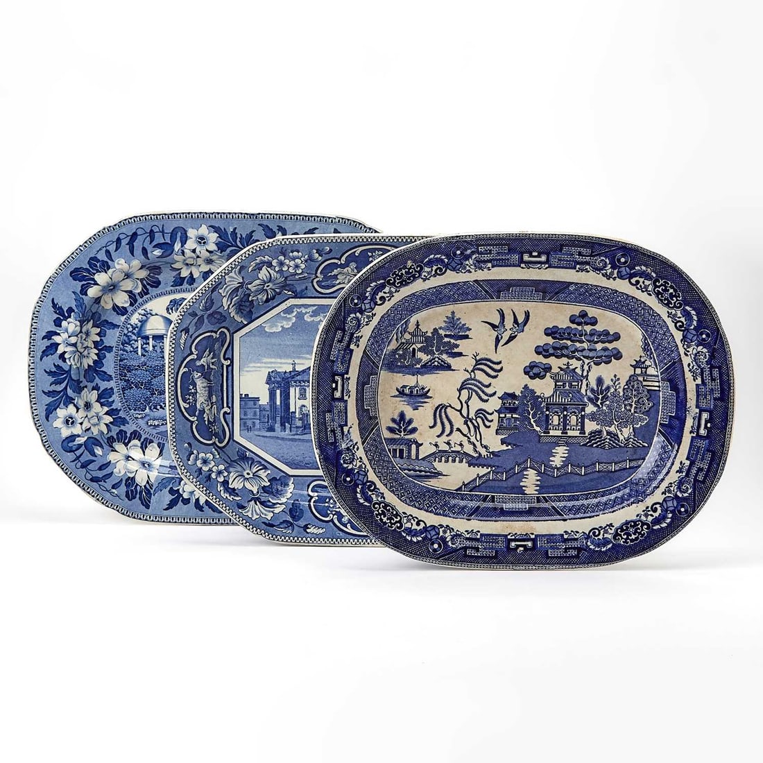 J. & W. Ridgway Staffordshire Blue and White Transfer Decorated Pottery Platter (1 of 7)