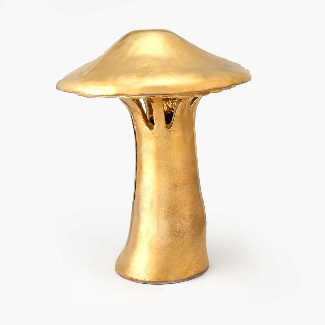 Atelier AVM Metallic Gold Plated Ceramic Mushroom Table Lamp: Milan, Italy, 21st century Base with impressed circular stamp mark. Height 17 1/4 inches; width of shade 13 3/4 inches. Provenance: KRB NYC.