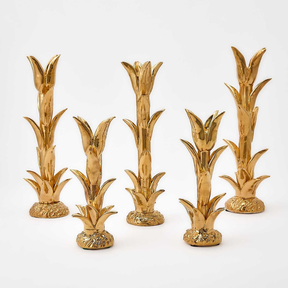 Five Jean Roger Hand-Made Gold Glazed Earthenware "Tulip" Candle Holders (1 of 5)