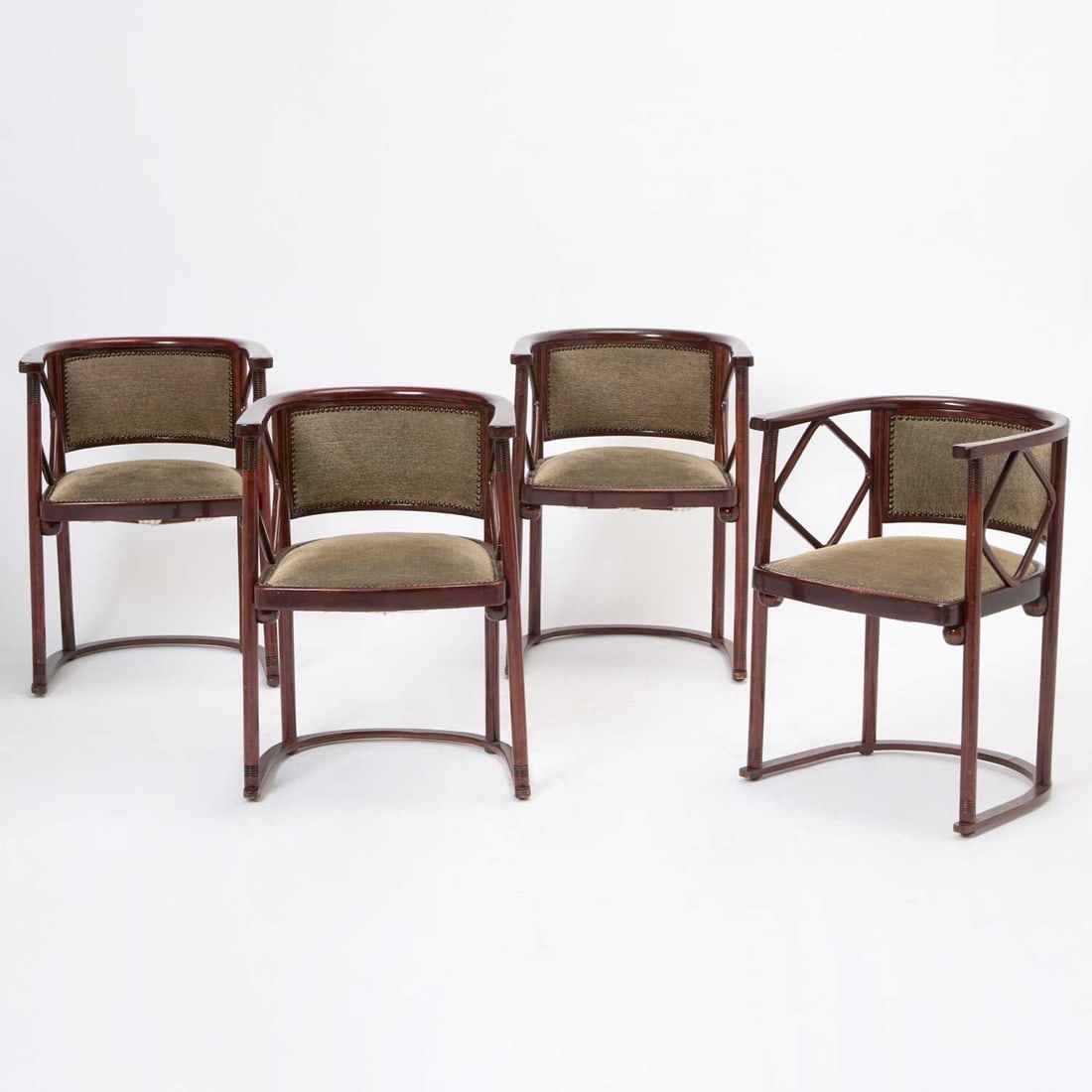 Set of Four Josef Hoffmann Upholstered Stained Beech "Fledermaus: Dining Armchairs (1 of 7)
