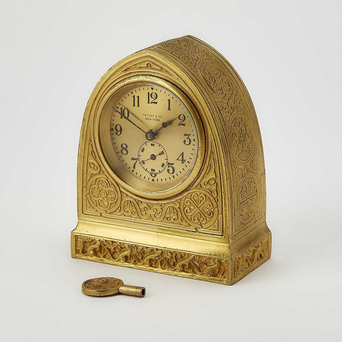 Tiffany Studios Gilt-Bronze "Venetian" Pattern Desk Clock (1 of 9)