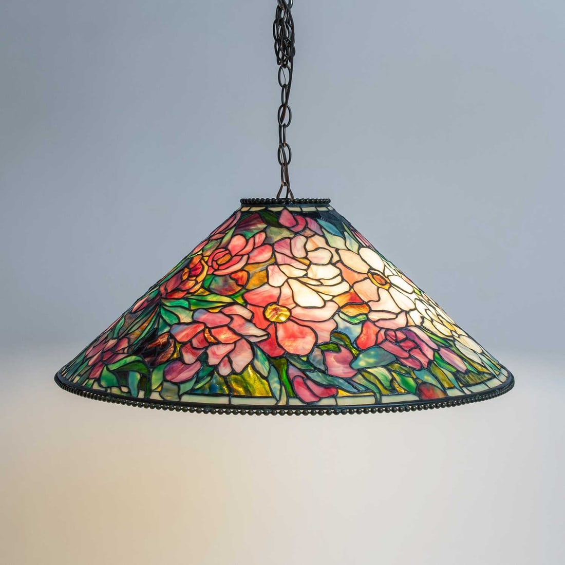 Tiffany Studios Bronze and Leaded Glass "Floral Bouquet" Chandelier (1 of 20)