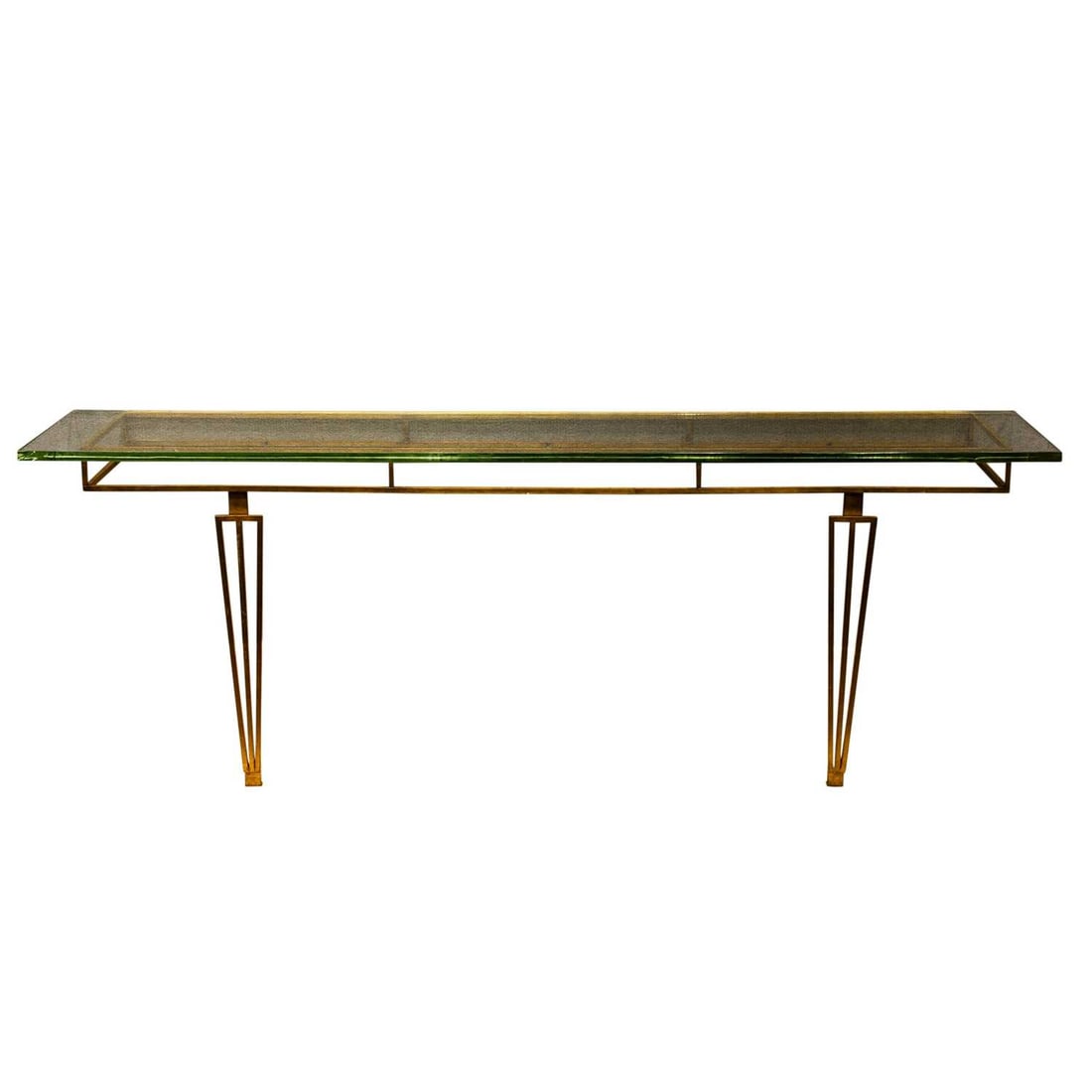 Art Deco Style Gilt Metal and Glass Wall Mounted Console Table (1 of 6)