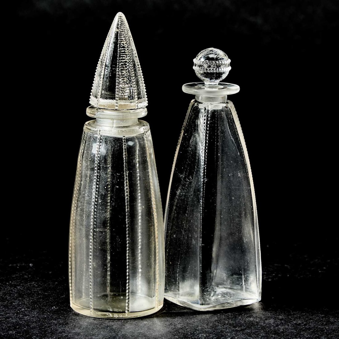 Two R. Lalique Molded Glass Perfume Bottles and Stoppers (1 of 3)