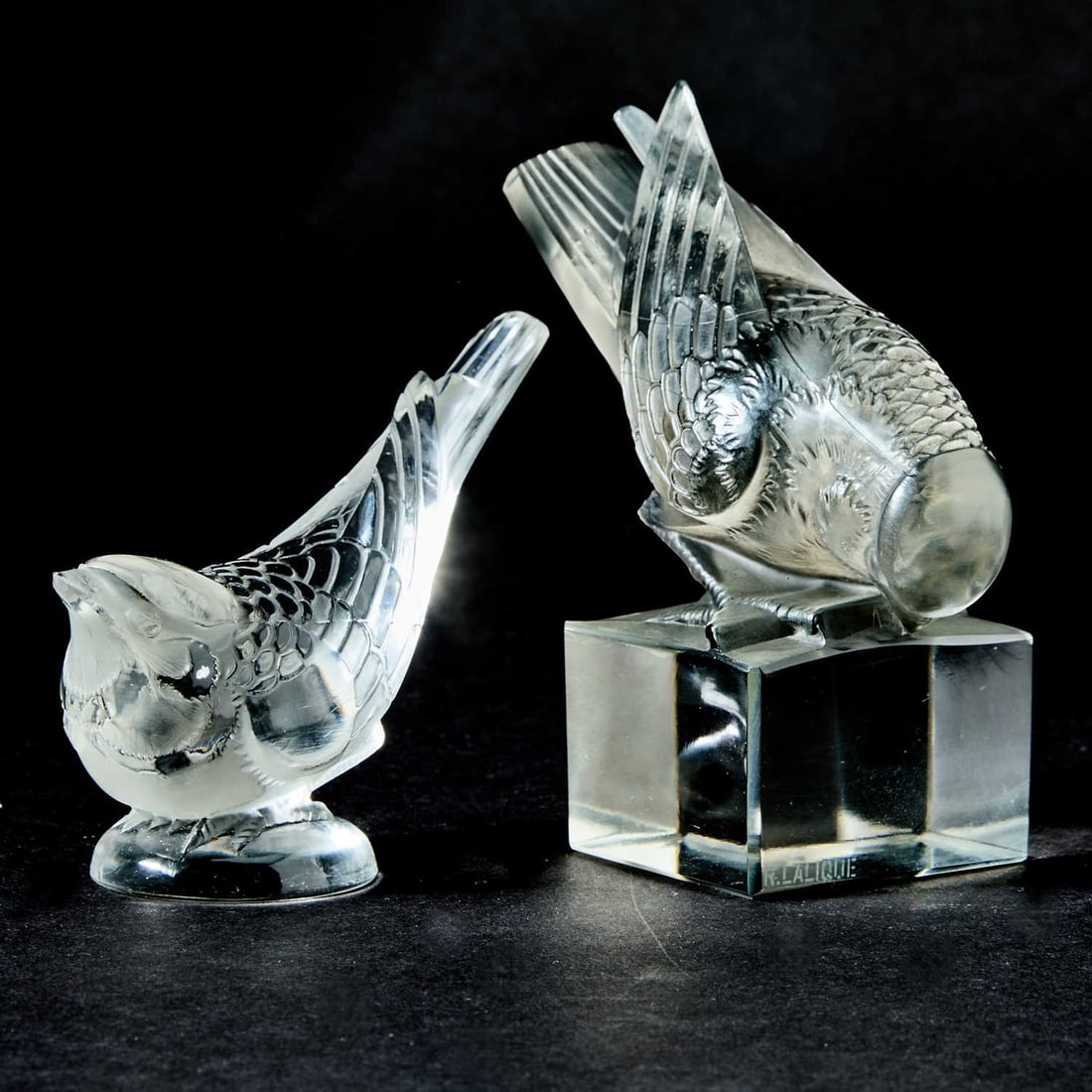 R. Lalique Molded Glass "Moineau Sur Socle Ailes Fermées" Paperweight (1 of 4)