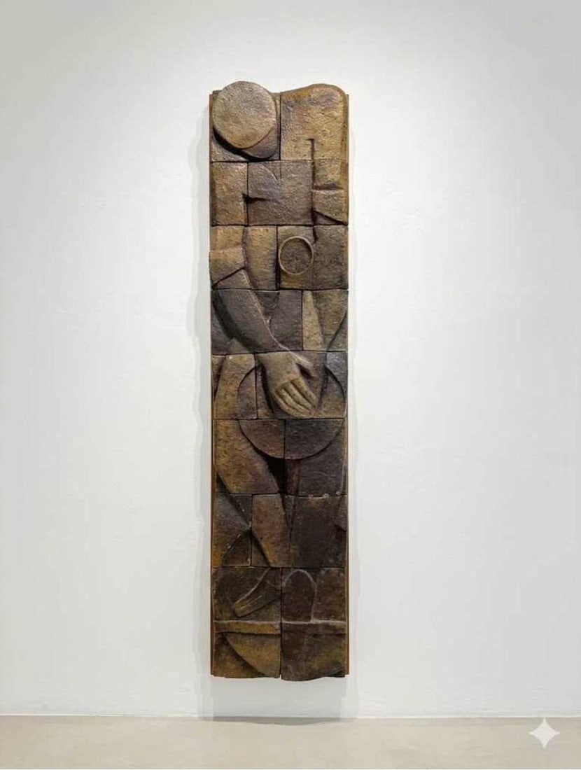 French La Borne Movement Ceramic Panel: Second half 20th century Height 65 inches, width 15 inches, depth 2 inches.