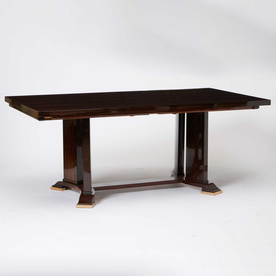 After Jules LeLeu Art Deco Macassar Ebony Draw Leaf Dining Table (1 of 7)