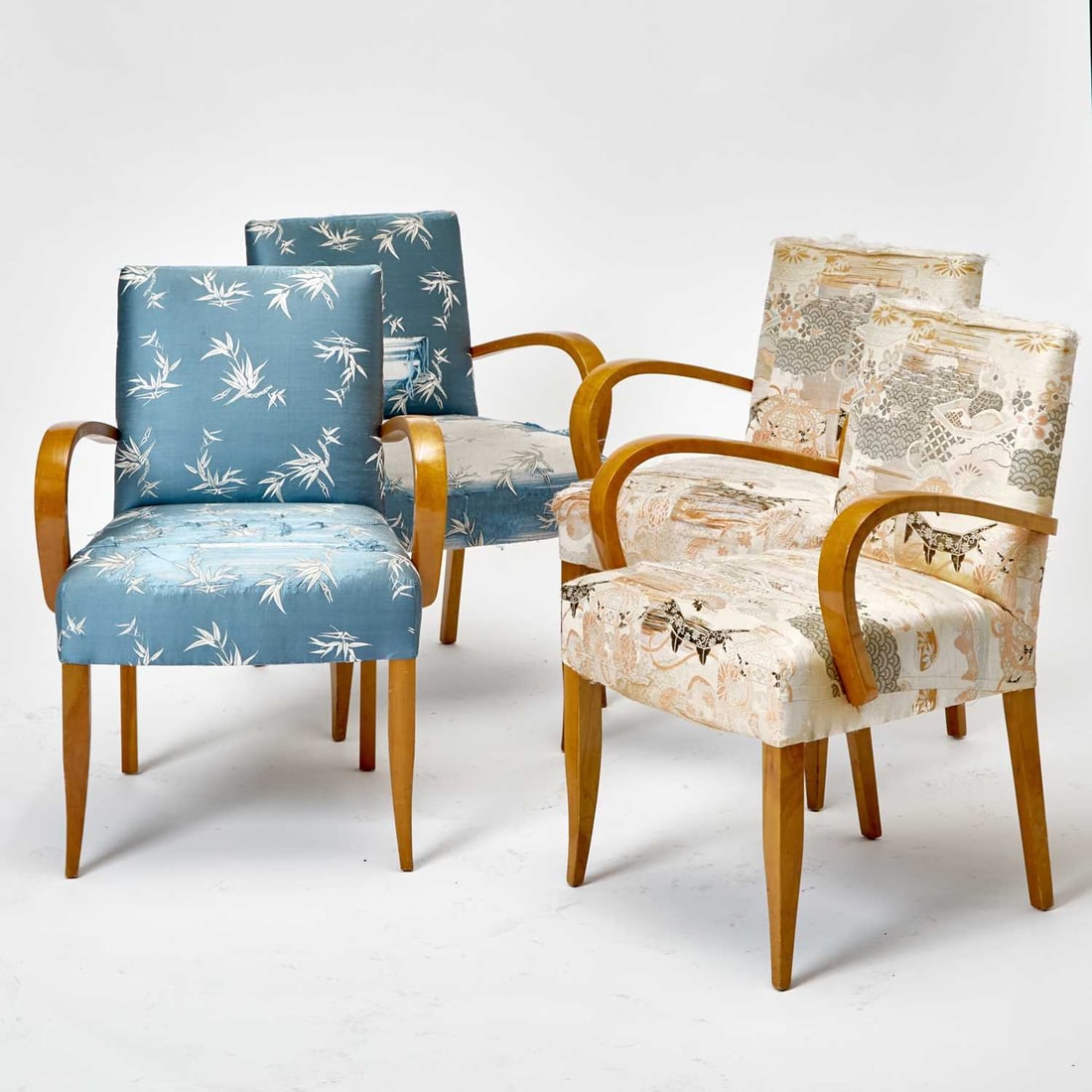 Set of Four Art Deco Upholstered Fruitwood Armchairs (1 of 7)