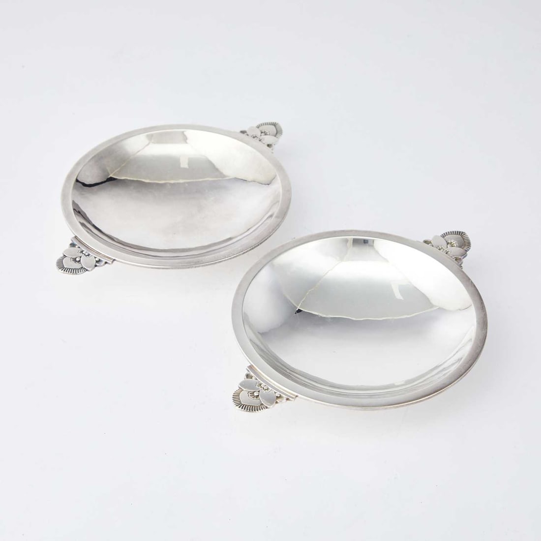 Pair of Georg Jensen Sterling Silver "Cactus" Pattern Dishes: Pattern 629, designed by Gundorph Albertus, post 1945 Length over handles 8 inches, total approximately 9 ounces.