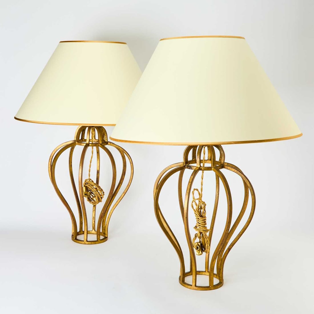 Attributed to Jean Royere Gilt-Iron "Cage" Table Lamps (1 of 4)