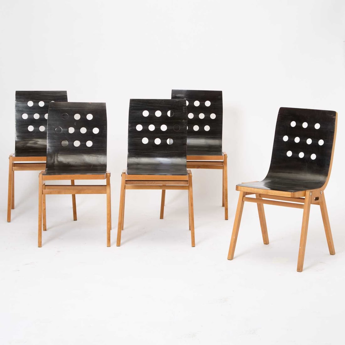 Five Wiener Stadthalle Beech, Sycamore, Stained Wood and Steel "Model 3/4/3" Stacking Chairs (1 of 6)