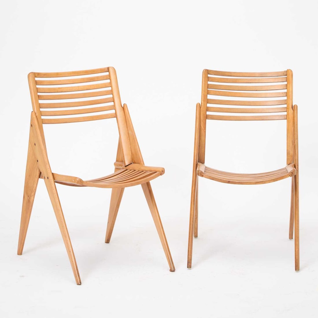 Pair of French Compass Atelier Oak and Fruitwood Side Chairs (1 of 6)
