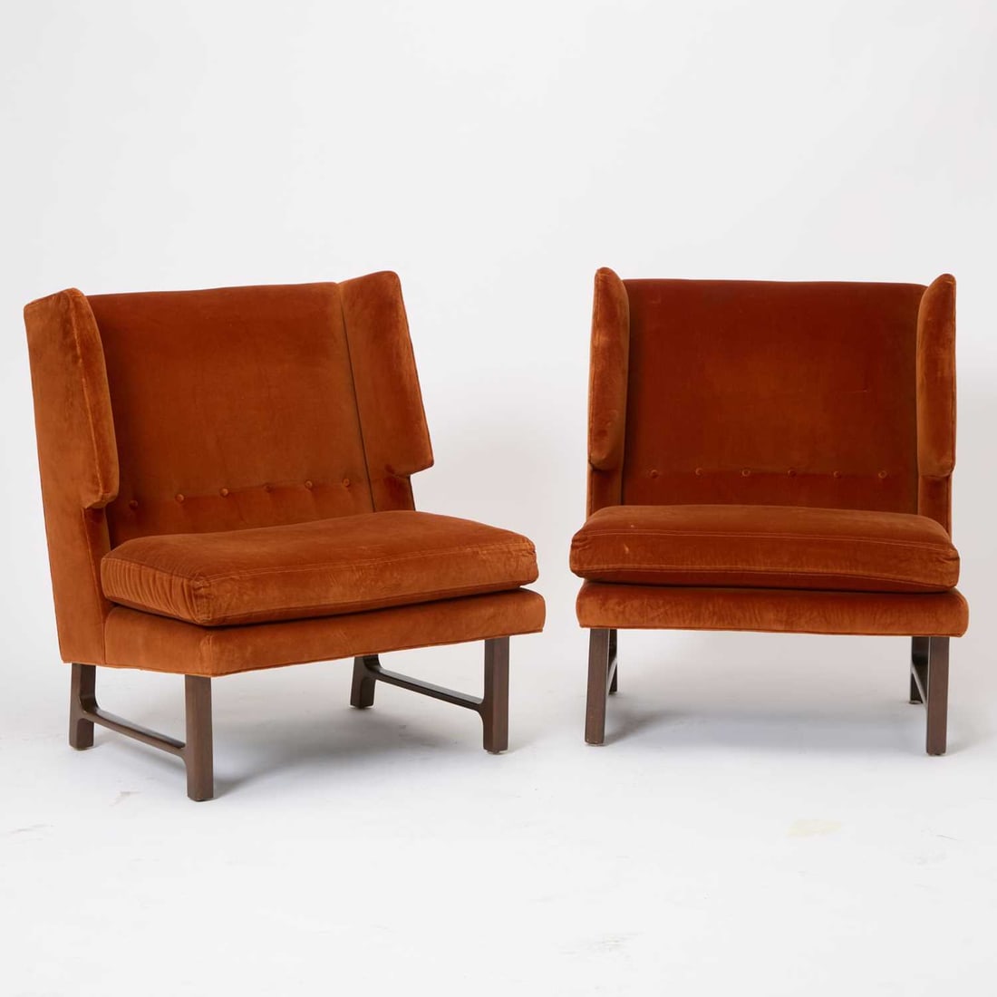 Pair of Edward Wormley for Dunbar Upholstered Walnut Stained Armchairs (1 of 5)