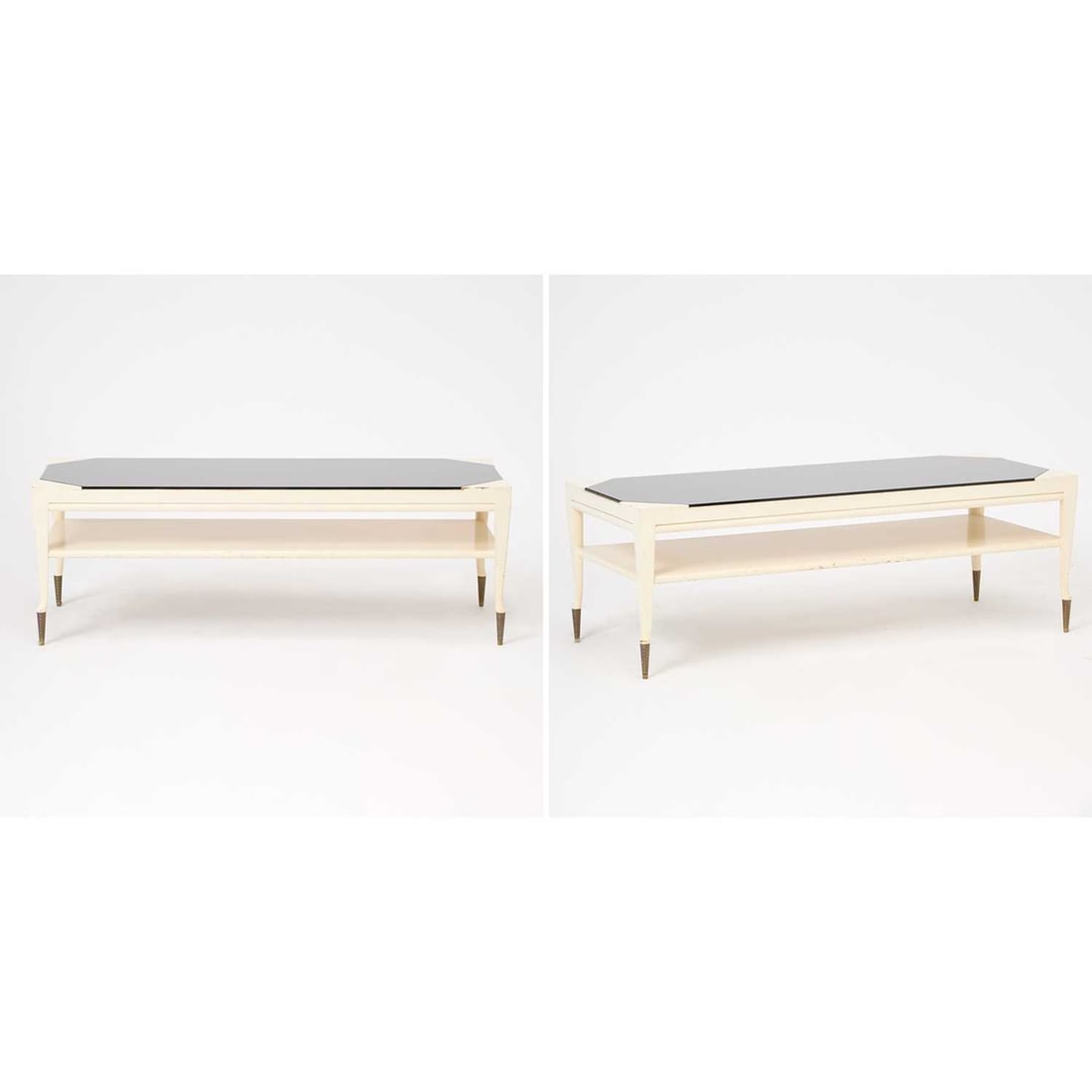 Pair of Tommi Parzinger Smokey Glass and Lacquered Coffee Tables (1 of 9)